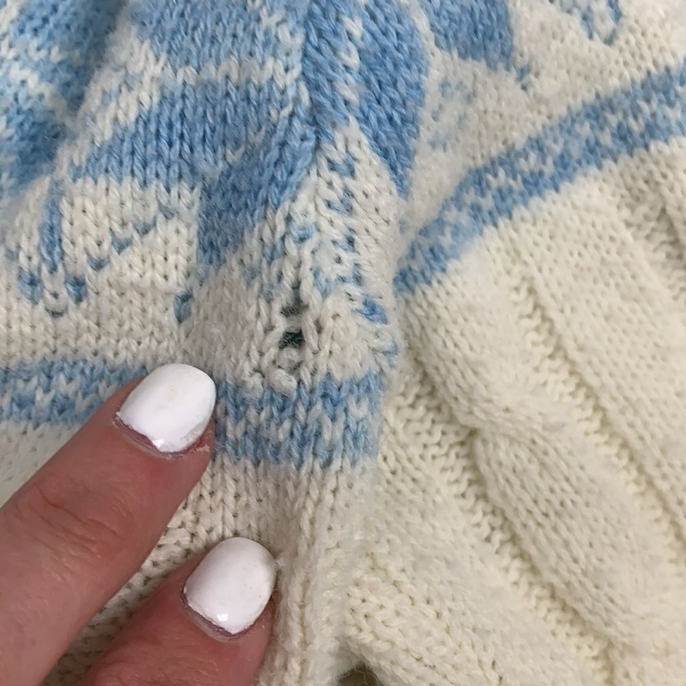 Vintage Wintuk Coastal Cable Knit Cardigan Cream Blue USA Made M - Picture 9 of 9